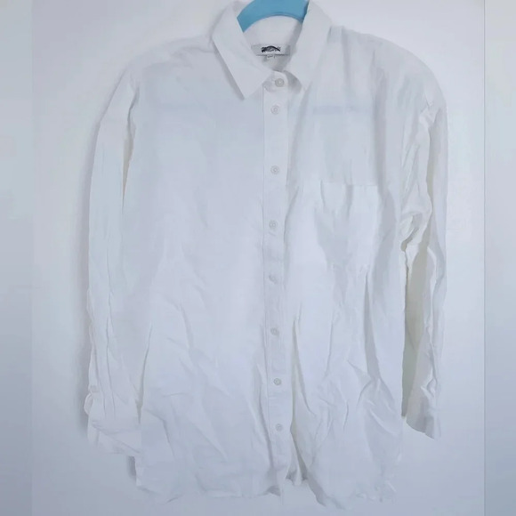 Madewell The Linen-Blend Oversized button-up shirt‎ eyelet white size XS NWT - Picture 3 of 7
